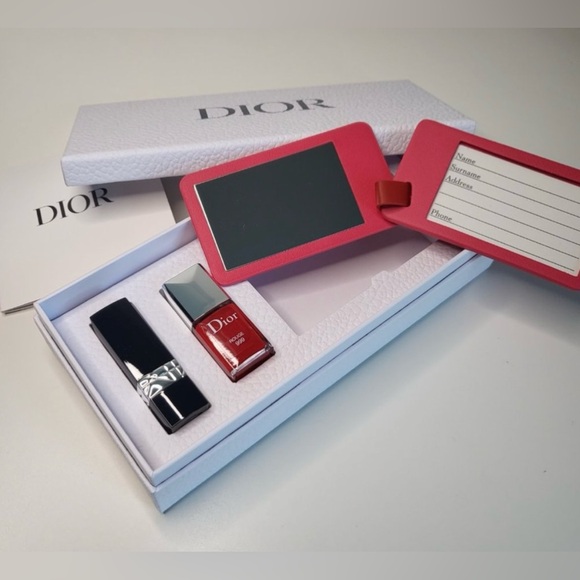 Dior - 3-Pc. Travel Set | Luggage Tag - 999 Red Satin Lipstick & Polish - NIB - Picture 11 of 14